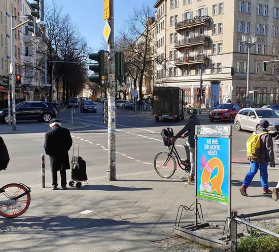 City bike advertising on bicycle rack in Berlin